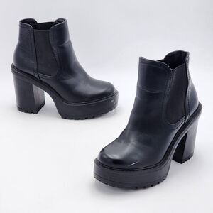 Soda Black Platform Block Heel Chelsea Booties